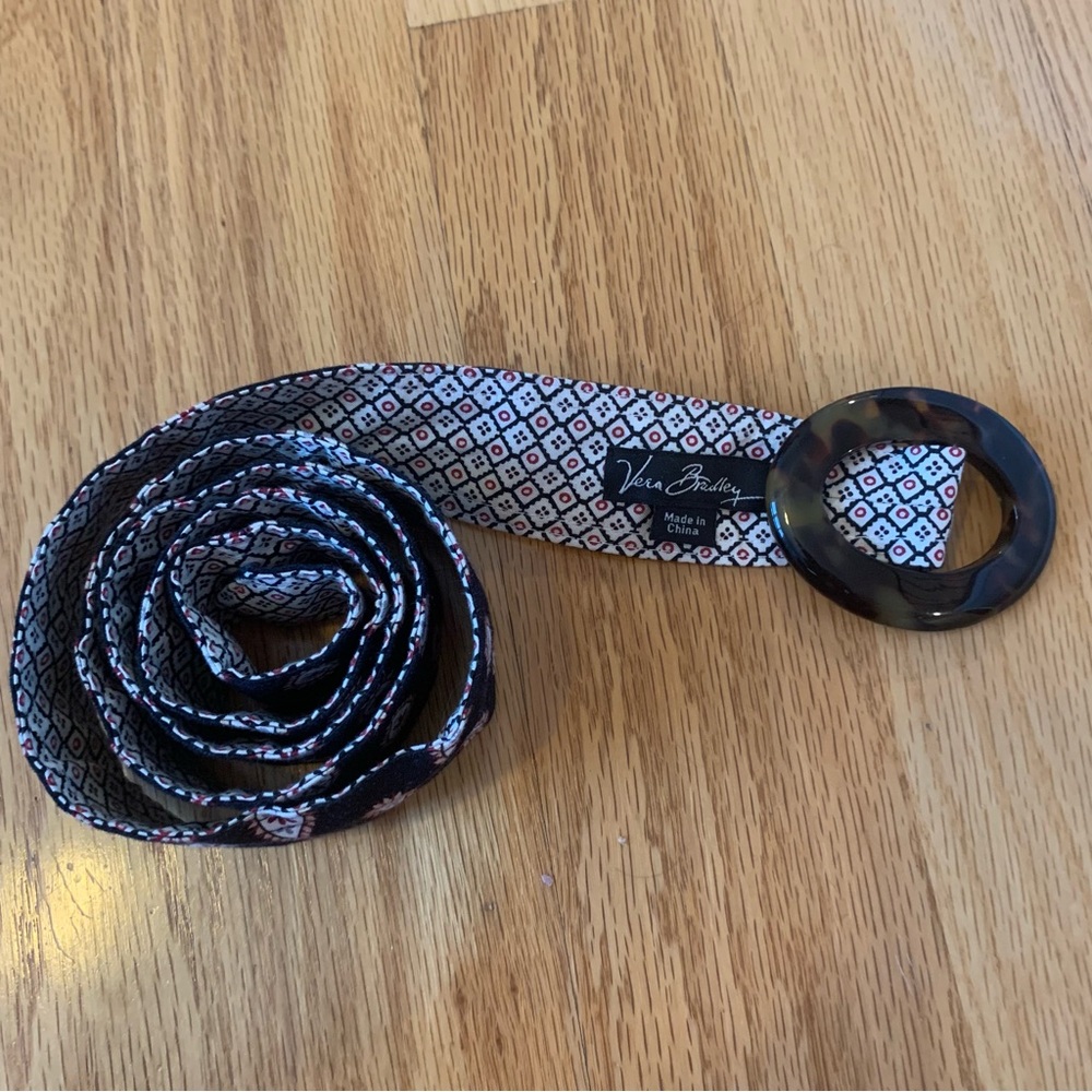 Vera Bradley women's reversible cloth belt black red off-white paisley diamond